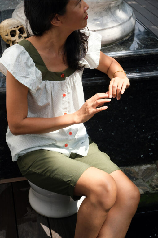 Bộ cổ vuông phối xanh rêu